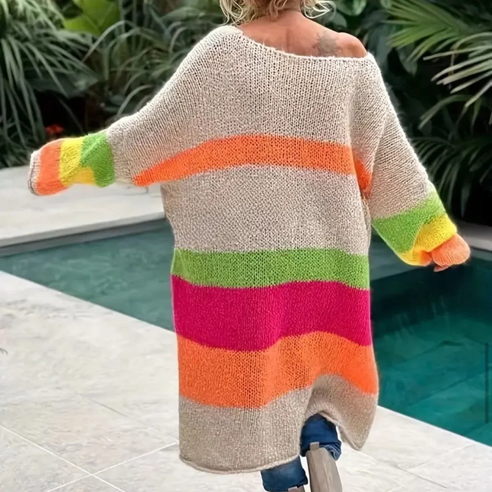 NEW! Soft Color Block Crew Neck Dress/Cover-Up. Loose fit. Size 1X (14) - Picture 6 of 7